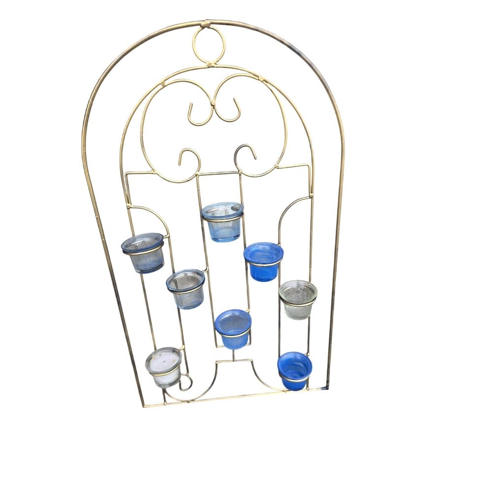 Black Wrought Iron Hinged 8 Glass Cup Candle Holder Table Top 24 In